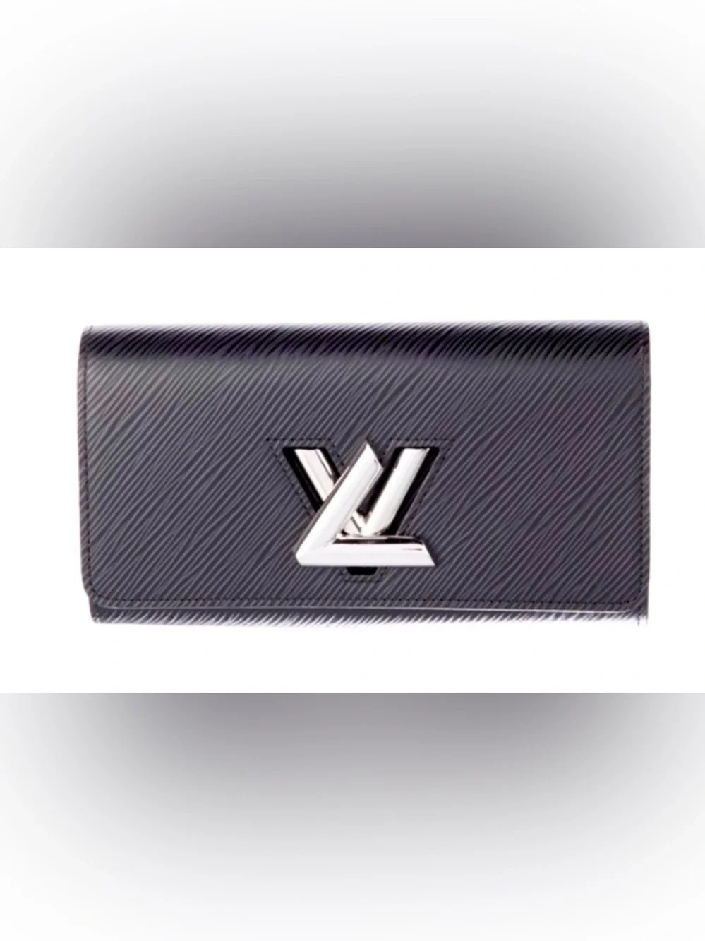 Louis Vuitton Twist Wallet Black Epi Leather Silver LV Lock Box Dust Bag Auth